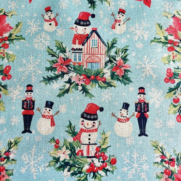 Vintage Style Snowman Toy Soldiers Village Christmas Flowers Linen Table Runner - Picture 5 of 7